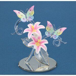 Glass Baron Butterflies Lily Garden Sculpture  Swarovski Crystals Fine Art Glass